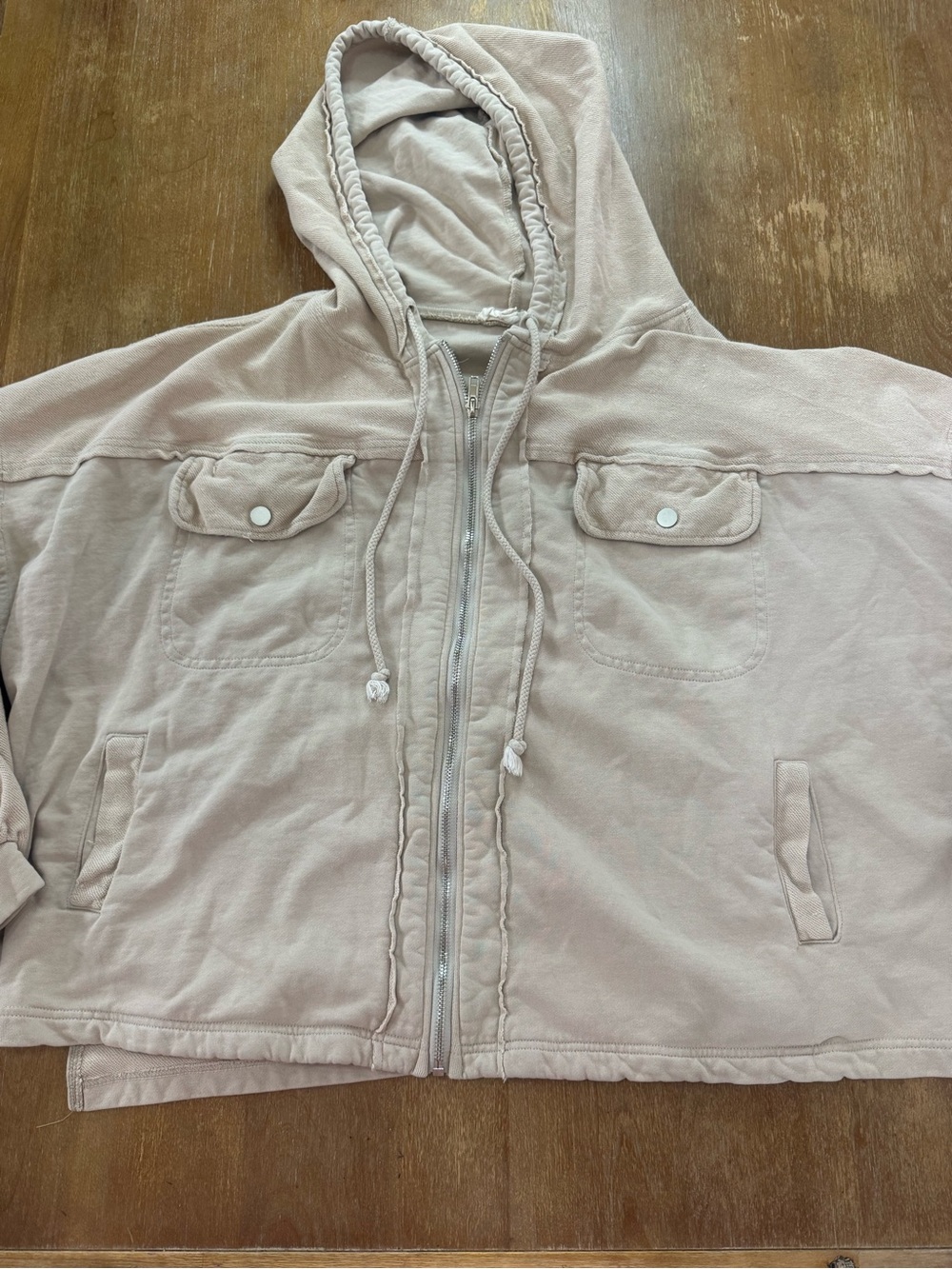 Peach Love California Hooded Zip Front Jacket in Beige